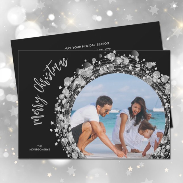 Cartes Pour Fêtes Annuelles Étoiles d'argent sur noir Joyeux Noël Photo (Créateur téléchargé)