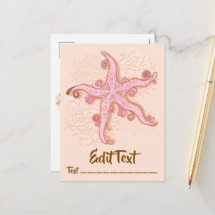 Cartes Pour Fêtes Annuelles Étoiles de mer et motif pastel rose corail