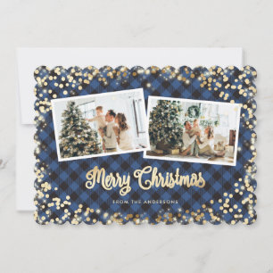 Cartes Pour Fêtes Annuelles Étoiles de neige bleu lisse plaid Photo Noël