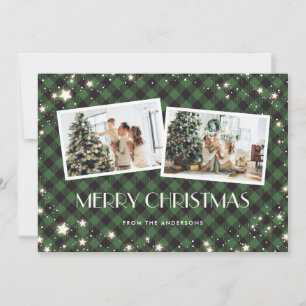 Cartes Pour Fêtes Annuelles Étoiles de neige Vert Plaid Photo Joyeux Noël