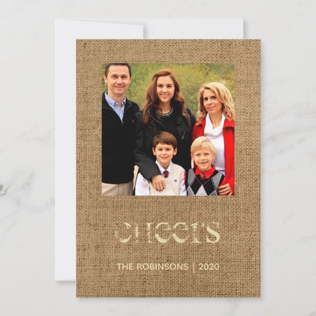 Cartes Pour Fêtes Annuelles Étoiles de Noël Burlap Photo de famille (Devant)