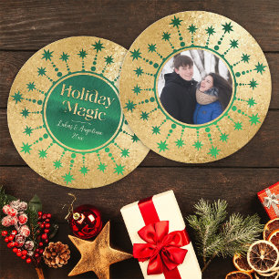 Cartes Pour Fêtes Annuelles Étoiles de Noël festives : Vert et Or