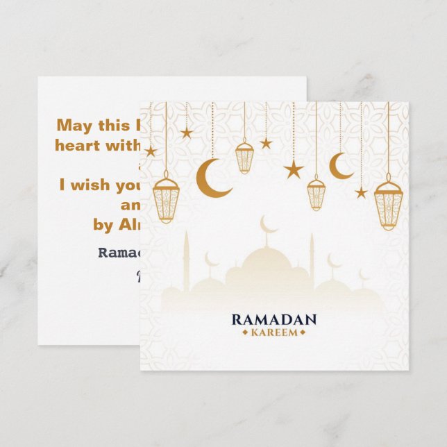 Cartes Pour Fêtes Annuelles Etoiles d'or, Croissant lune Ramadan kareem (Devant / Derrière)