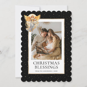 Cartes Pour Fêtes Annuelles Étoiles d'or noir Ange Noël Bénédictions Photo