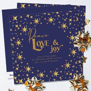 Cartes Pour Fêtes Annuelles Étoiles dorées Paix Amour et Joie Simple Élégant B