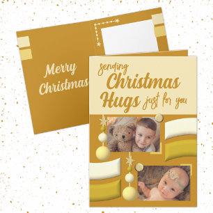 Cartes Pour Fêtes Annuelles Étoiles et baubles noël embrasse or et crème
