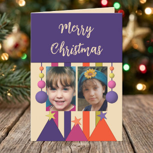 Cartes Pour Fêtes Annuelles Étoiles et boules de Noël photos de Noël violet