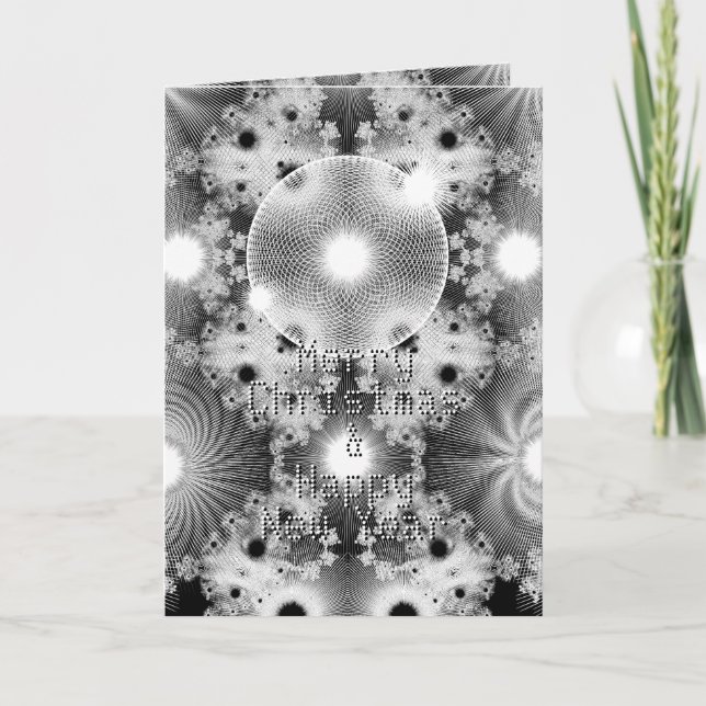Cartes Pour Fêtes Annuelles Étoiles fractales Noir Blanc moderne Noël Motif (Devant)