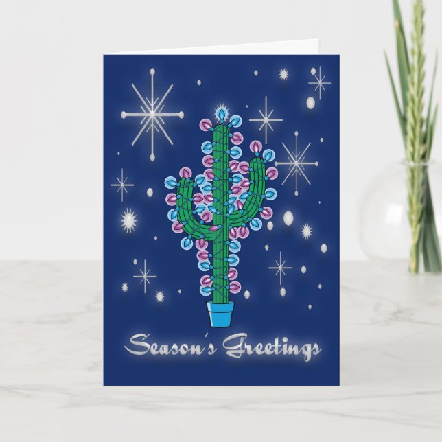 Cartes Pour Fêtes Annuelles Étoiles Joyeuses Fêtes Et Cactus (Devant)