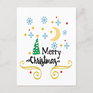 Cartes Pour Fêtes Annuelles Étoiles, Lune, Flocons de neige et Joyeux Noël, ZS