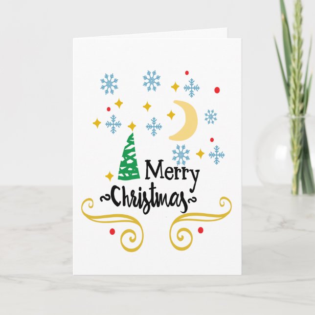 Cartes Pour Fêtes Annuelles Étoiles, Lune, Snowflakes et Joyeux Noël, ZSSG (Devant)