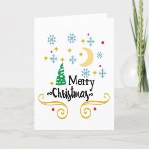 Cartes Pour Fêtes Annuelles Étoiles, Lune, Snowflakes et Joyeux Noël, ZSSG