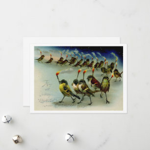 Cartes Pour Fêtes Annuelles Étrange foule d'oiseaux vintage avec des allumette