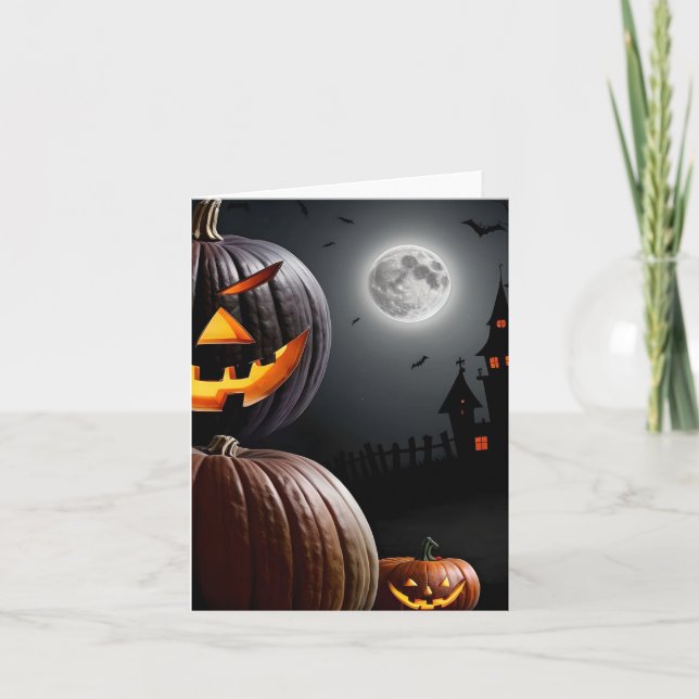 Cartes Pour Fêtes Annuelles Étude de citrouille et de château d'Halloween (Devant)