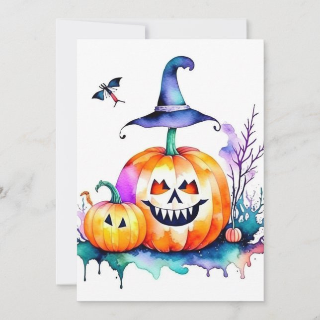 Cartes Pour Fêtes Annuelles Étude d'Halloween à l'aquarelle & stylo (Devant)