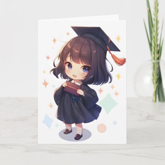 Cartes Pour Fêtes Annuelles Étudiante Anime Chibi fille (Devant)
