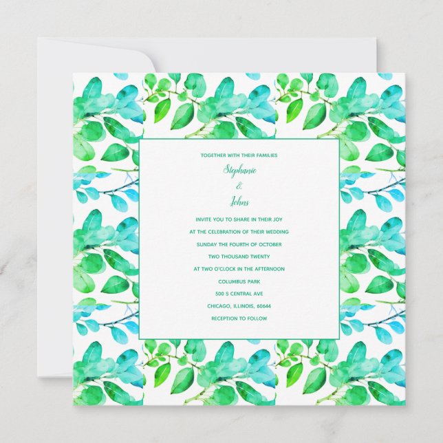 Cartes Pour Fêtes Annuelles Eucalyptus Leaf Art Green Turquoise Dusty Blue Mar (Devant)