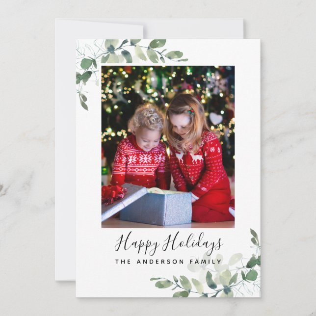 Cartes Pour Fêtes Annuelles Eucalyptus Photo Joyeuses Fêtes (Devant)