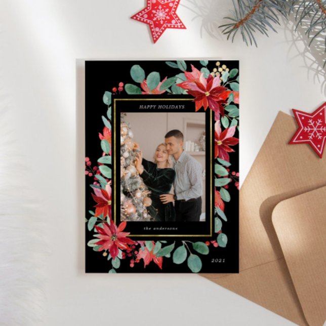 Cartes Pour Fêtes Annuelles Eucalyptus Poisenttia Floral Photo Holiday Card (Créateur téléchargé)