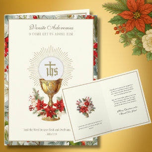 Cartes Pour Fêtes Annuelles Eucharistie de Noël catholique Poinsettia Floral