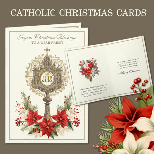 Cartes Pour Fêtes Annuelles Eucharistie de Noël catholique Poinsettia Floral