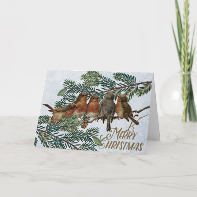 Cartes Pour Fêtes Annuelles Europe Robin Oiseaux Noël Vacances À feuillage per (Devant)
