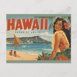 Cartes Pour Fêtes Annuelles Évasion Aloha de fille de hula hawaïenne vintage p