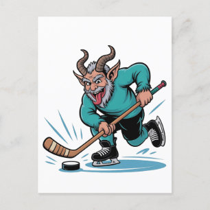 Cartes Pour Fêtes Annuelles Evil Krampus Jouer Hockey sur glace Sport de Noël