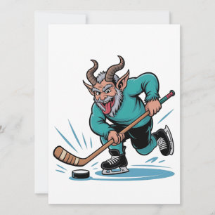 Cartes Pour Fêtes Annuelles Evil Krampus Jouer Hockey sur glace Sport de Noël