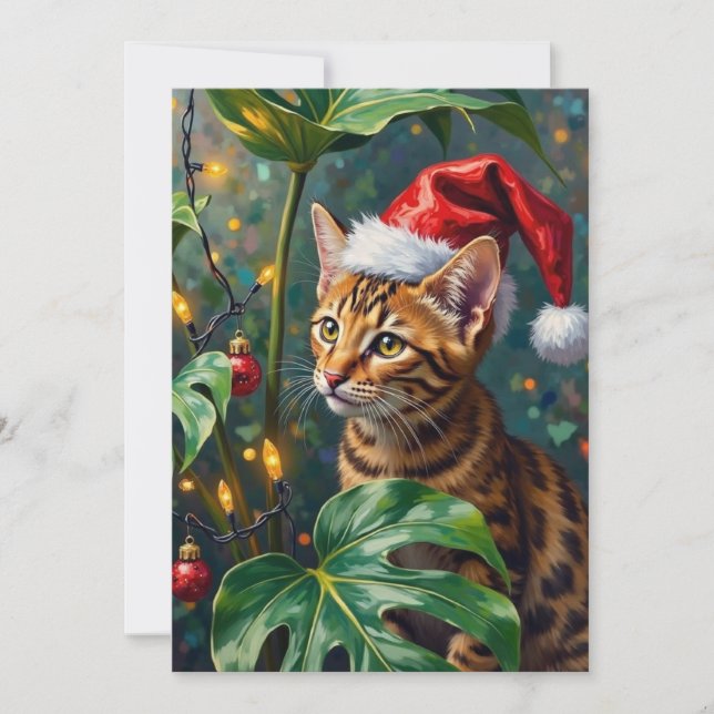Cartes Pour Fêtes Annuelles Exotic Bengal Cat Jungle Christmas Playtime Art (Devant)