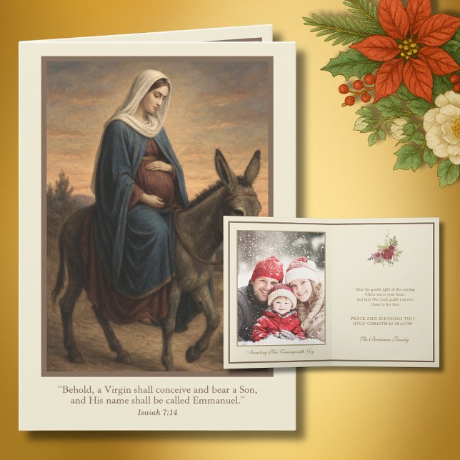 Cartes Pour Fêtes Annuelles Expectant Mary Christmas Blessings with Isaiah 7:1 (Créateur téléchargé)