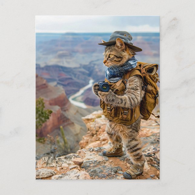 Cartes Pour Fêtes Annuelles Explorateur de chats à Grand Canyon Edge (Devant)