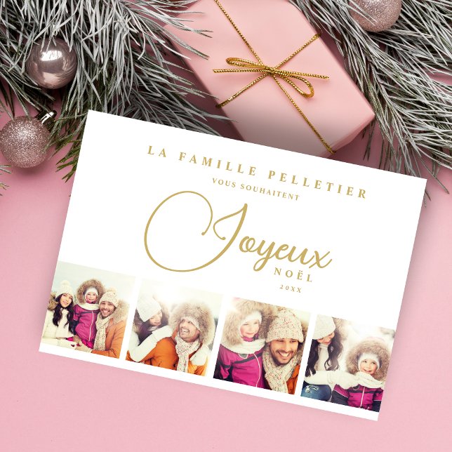 Cartes Pour Fêtes Annuelles Exquisite French Joyeux Nöel 4 Photos Collage (Exquisite French Joyeux Nöel 4 Photos Minimalist Collage Holiday Card with Envelope. )