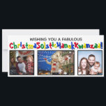 Cartes Pour Fêtes Annuelles Extraordinaire Plaisir All Inclusive 3 Photo Coule<br><div class="desc">Cette carte de vacances originale et amusante couvre toutes les bases. Le message d'accueil dit "Je vous souhaite une fabuleuse NoëlSolstiqueHanukKwanzaa !" - en mélangeant les mots Solstice de Noël, Hanoukka et Kwanzaa en un mot. Le texte est écrit dans une police fantaisiste avec alternance de couleurs primaires, et il...</div>