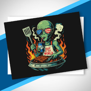 Cartes Pour Fêtes Annuelles Extraterrestre Patriotique Drôle Grillant au Barbe