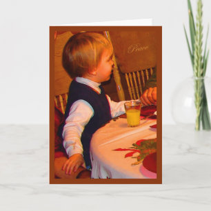 Cartes Pour Fêtes Annuelles Ezra 3 ans de prières grâce à Noël—aquarelle assis