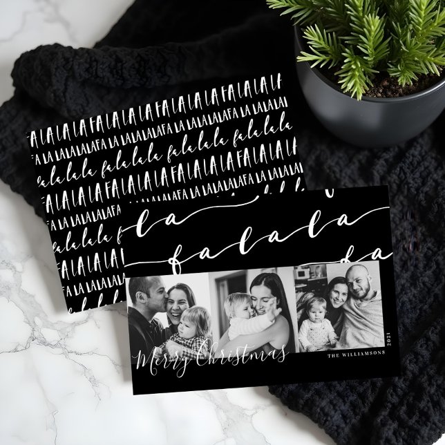 Cartes Pour Fêtes Annuelles FA LA Black & White Typographie de Noël (FA LA LA Black & White Typographic Christmas Photo Holiday Card)