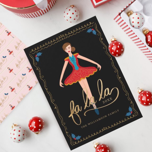 Cartes Pour Fêtes Annuelles Fa La La Christmas Nutcracker Ballet Dancer Noir (Créateur téléchargé)