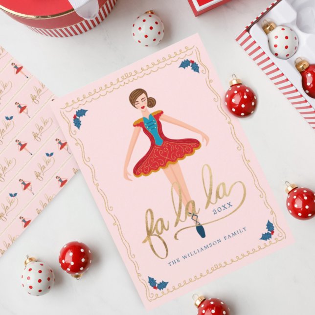 Cartes Pour Fêtes Annuelles Fa La La Christmas Nutcracker Ballet Dancer Rose (Créateur téléchargé)