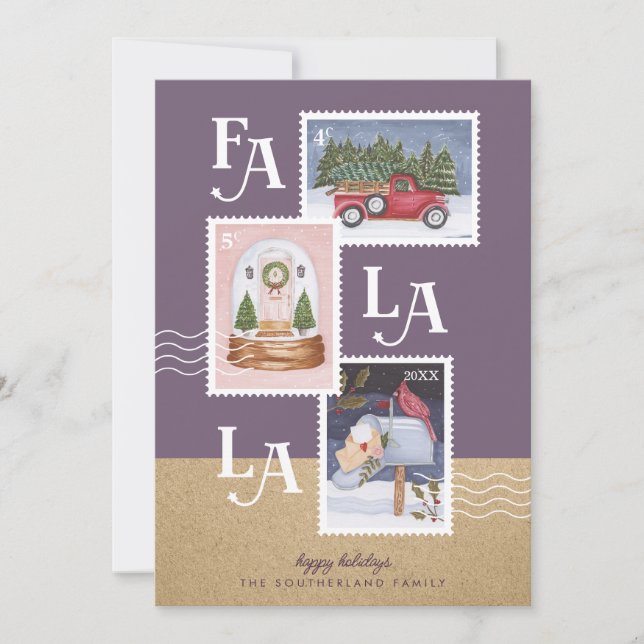 Cartes Pour Fêtes Annuelles Fa La La Festive Scènes de Noël Timbres Poscènes (Devant)
