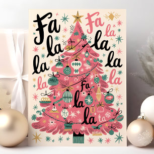 Cartes Pour Fêtes Annuelles Fa La La La Arbre de Noël Rétro Rose