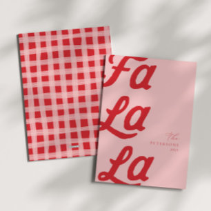 Cartes Pour Fêtes Annuelles Fa La La Modern Rose & Rouge Plaid Famille Noël