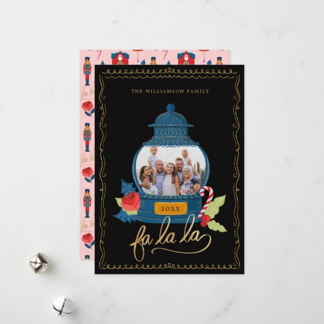 Cartes Pour Fêtes Annuelles Fa La Nutcracker Noël Famille Photo Snow Globe (Devant/Arrière en situation)
