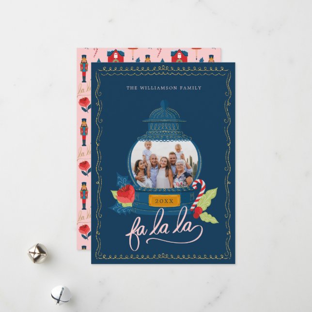 Cartes Pour Fêtes Annuelles Fa La Nutcracker Noël Famille Photo Snow Globe (Devant/Arrière en situation)