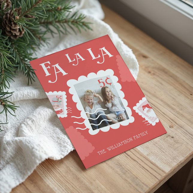 Cartes Pour Fêtes Annuelles Fa La Santa Claus Photo Timbre de l'affiche de Noë (Fa La La Santa Claus Christmas Postage Stamp Photo Holiday Card)