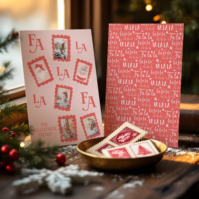 Cartes Pour Fêtes Annuelles Fa La Santa Claus Photo Timbre de l'affiche de Noë (Fa La La Santa Claus Christmas Postage Stamp Photo Holiday Card)