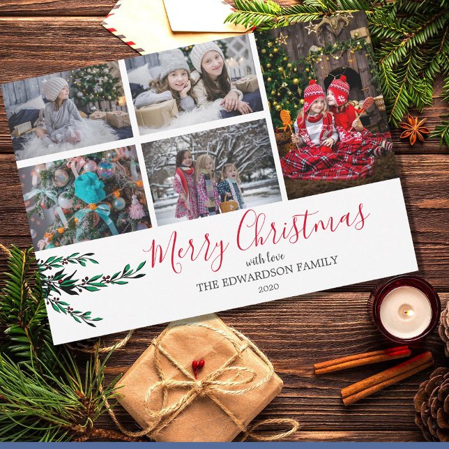 Cartes Pour Fêtes Annuelles Fabriquez votre propre collage de baies de Noël (Make your own family collage berries Christmas Holiday Card. Very personal and unique Christmas card)