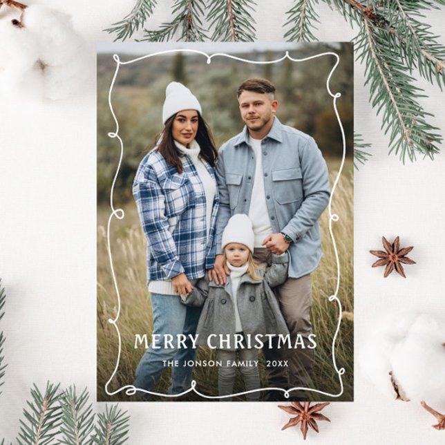 Cartes Pour Fêtes Annuelles Fâcheuse main dessinée Scribble Retro Photo de Noë (Créateur téléchargé)