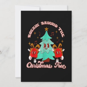 Cartes Pour Fêtes Annuelles Faire la fête autour de l'arbre de Noël Groovy Drô