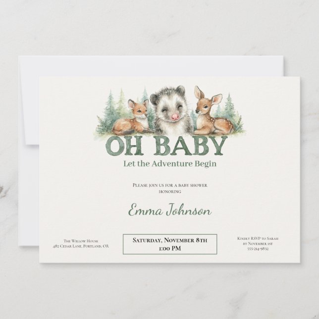 Cartes Pour Fêtes Annuelles Faire part de Baby Shower Oh Baby Woodland • Oposs (Devant)